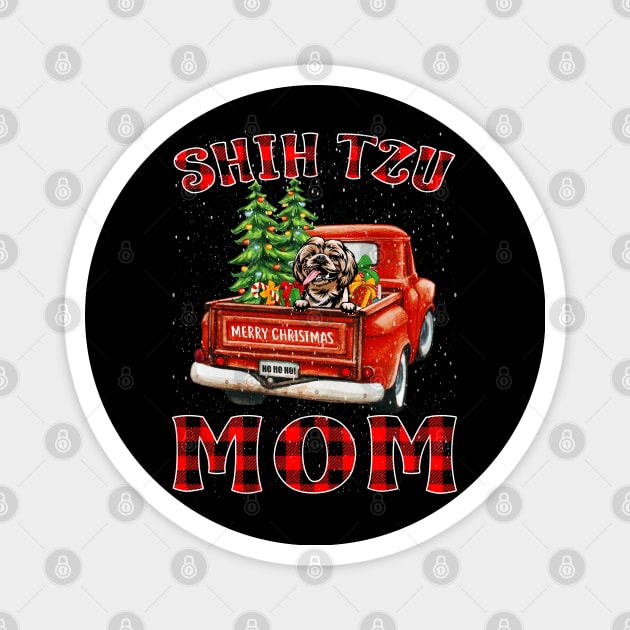 Christmas Shih Tzu Mom Santa Hat Truck Tree Plaid Dog Mom Christmas Magnet by intelus